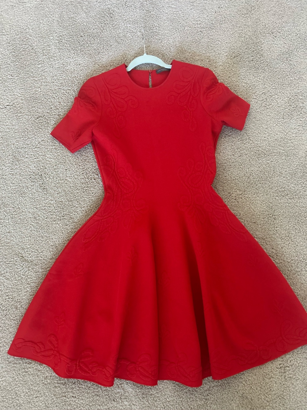Alexander McQueen Red Short-Sleeve Fit-and-Flare Dress